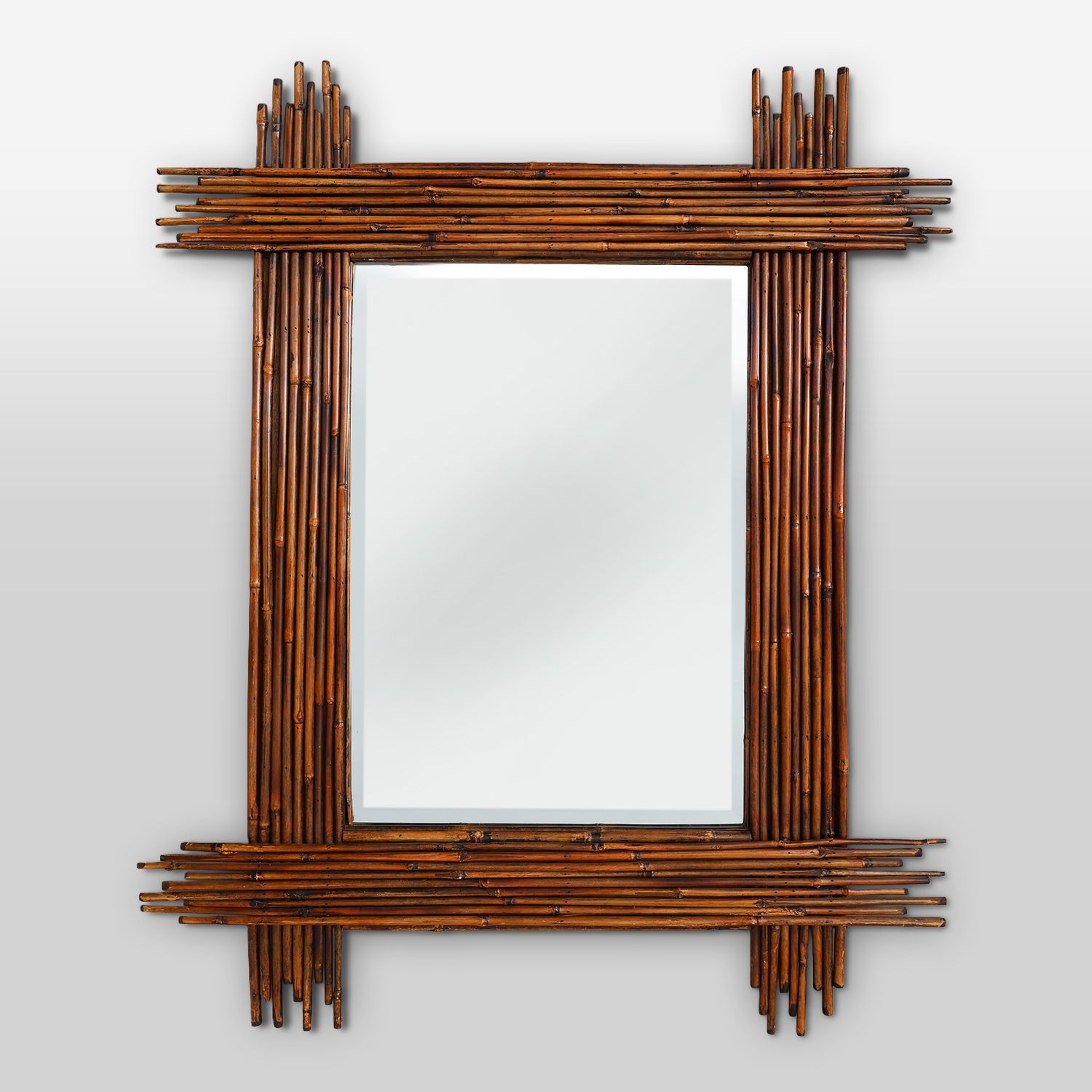  Large Vintage bamboo mirror with beveled mirror, France 1960s-img